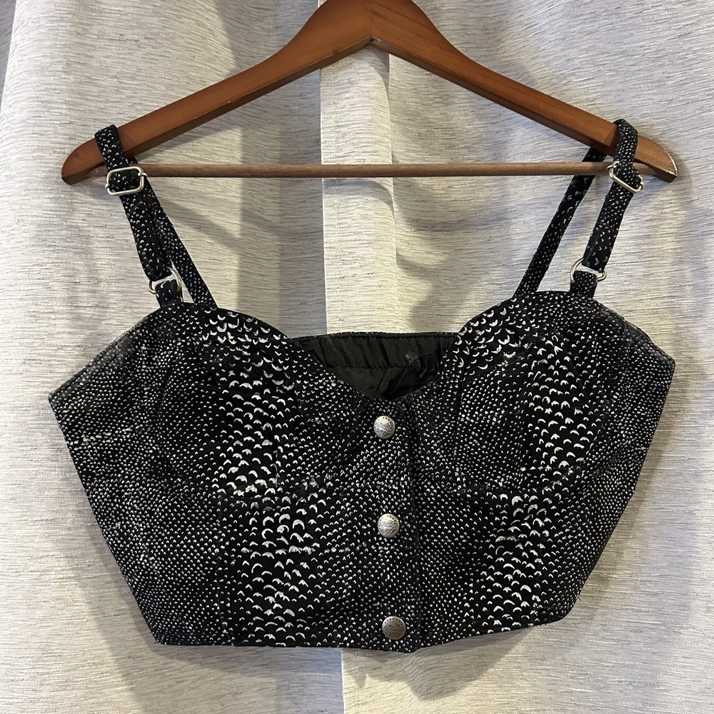 FABULOUS Vintage Leather Easy Rider Motorcycle BUSTIER-Bra‎ -Corset Closer Snaps